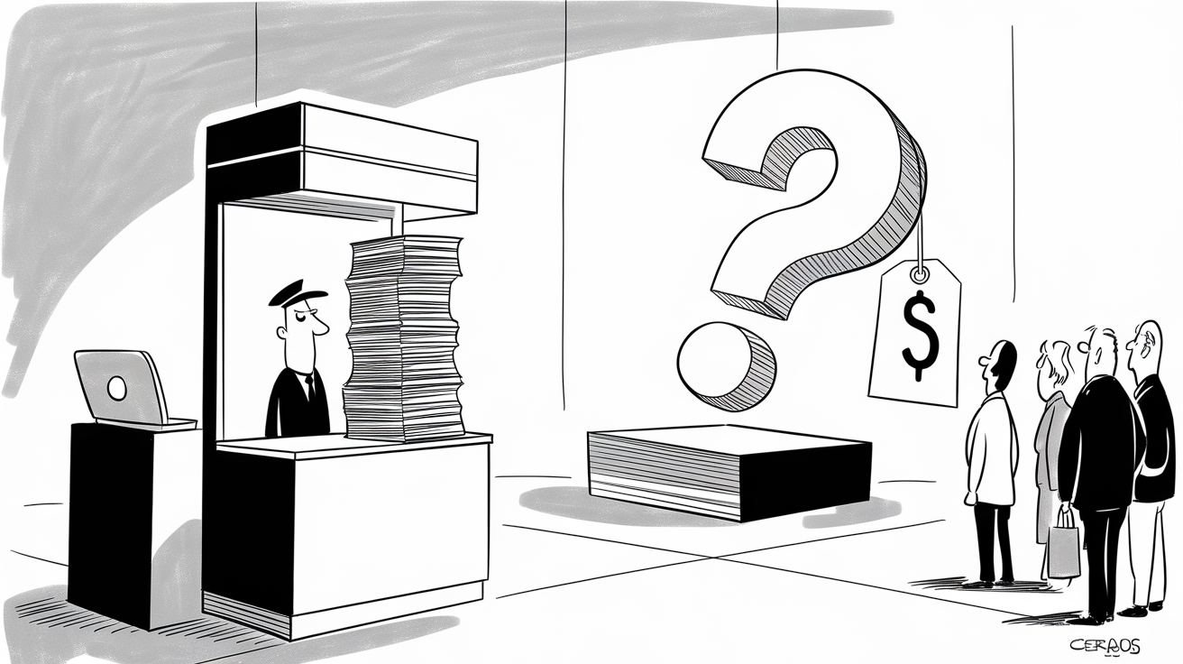 New Yorker-style illustration for My Answers are Free, but My Questions Will Cost You