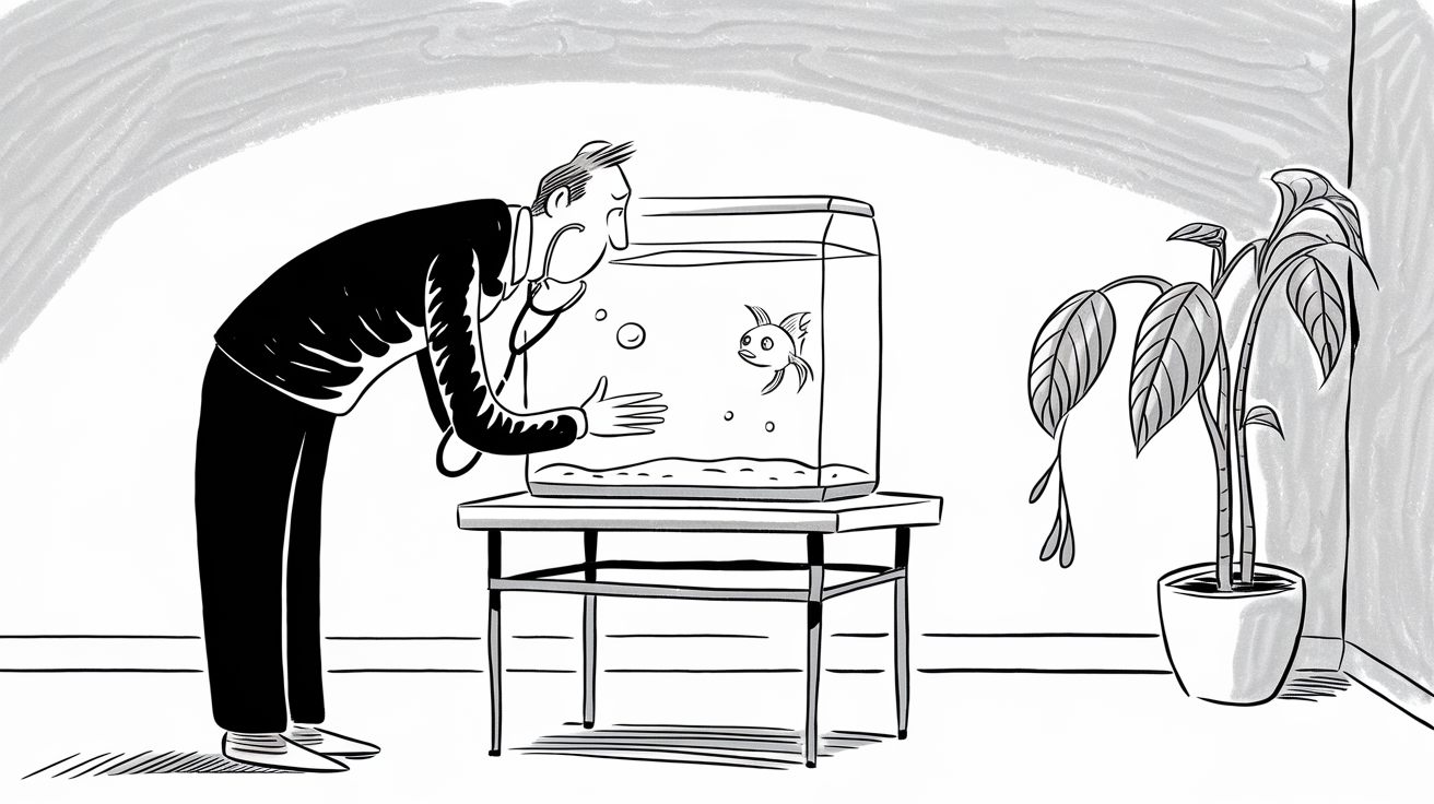New Yorker-style illustration for What's your fish trying to tell you?