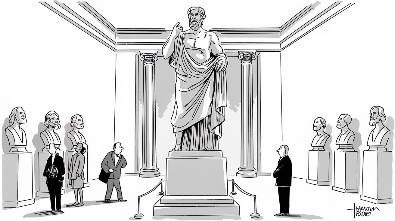 New Yorker-style illustration for Who Are the 20 Most Influential Thinkers?