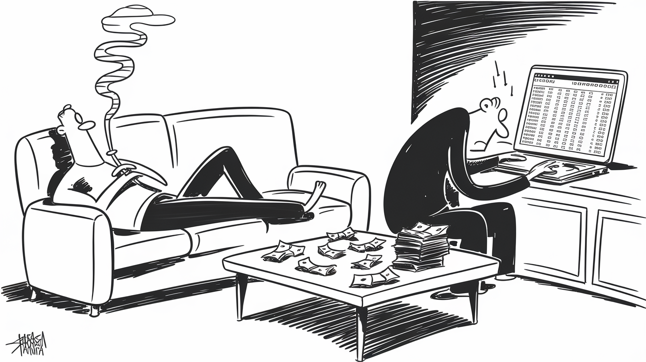 New Yorker-style illustration for Comparative Negative Impacts: Legalized Marijuana vs. Online Sports Betting