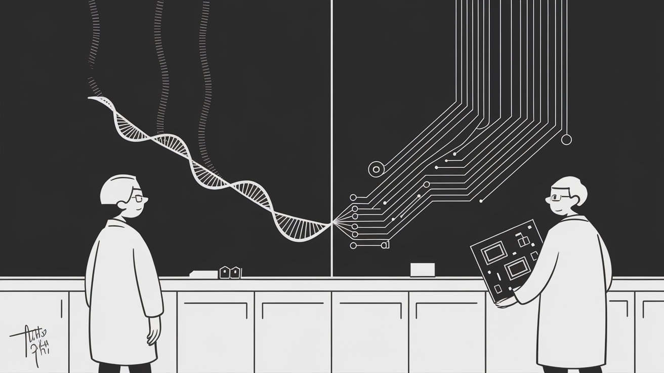 New Yorker-style illustration for LLM Model Weights as the DNA of AI