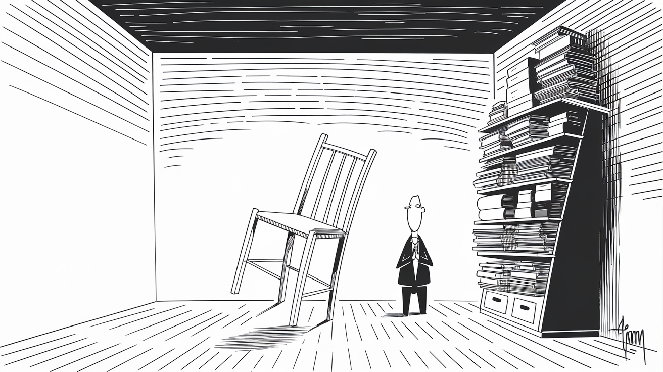 New Yorker-style illustration for Maximalism, Antifragility, and the Fragility of a Minimalist Mindset