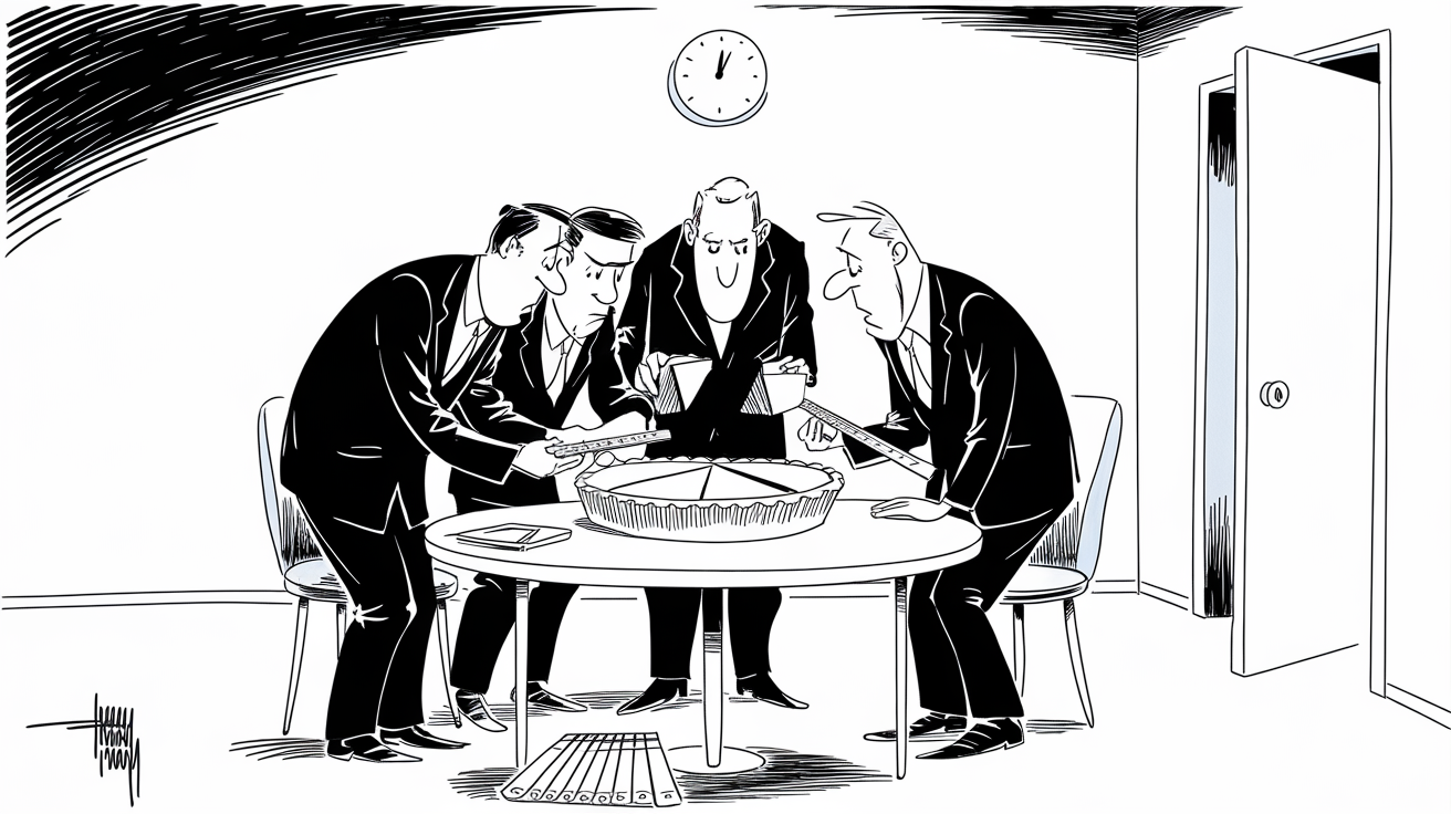 New Yorker-style illustration for How to Negotiate Commission Splits in SaaS Deals?