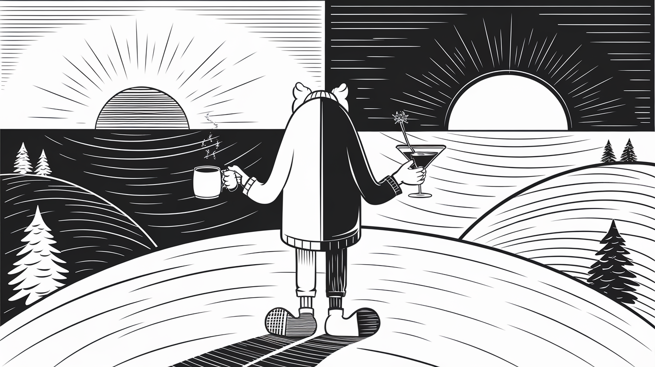 New Yorker-style illustration for Sunrise or Sunset: What's Your Favorite?