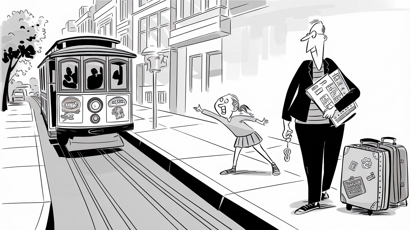 New Yorker-style illustration for 10 Things to Look Forward to When Moving from Leawood, KS to San Francisco, CA